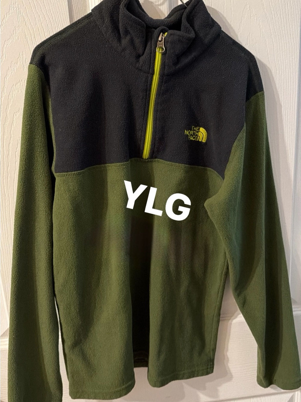 The North Face Kids Olive Green and Black Half-Zip Fleece with Yellow Zipper